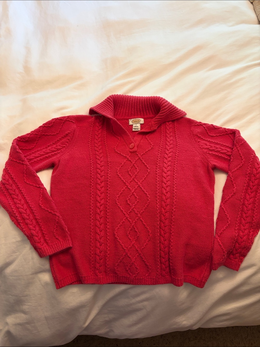 Talbots Red Cable-Knit Crewneck Sweater
